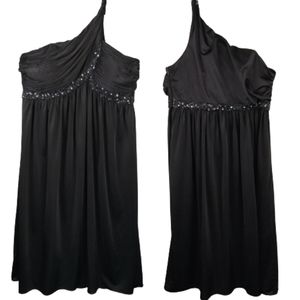 Adrianna Papell Boutique One Shoulder Beaded Empire Waist Dress in Black Sz. 14